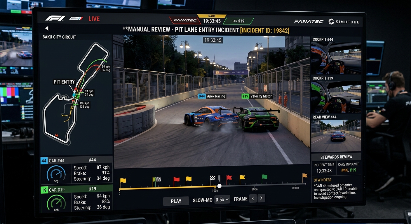 Manual oversight is essential for enforcing pit lane safety when automated game logic is unavailable.