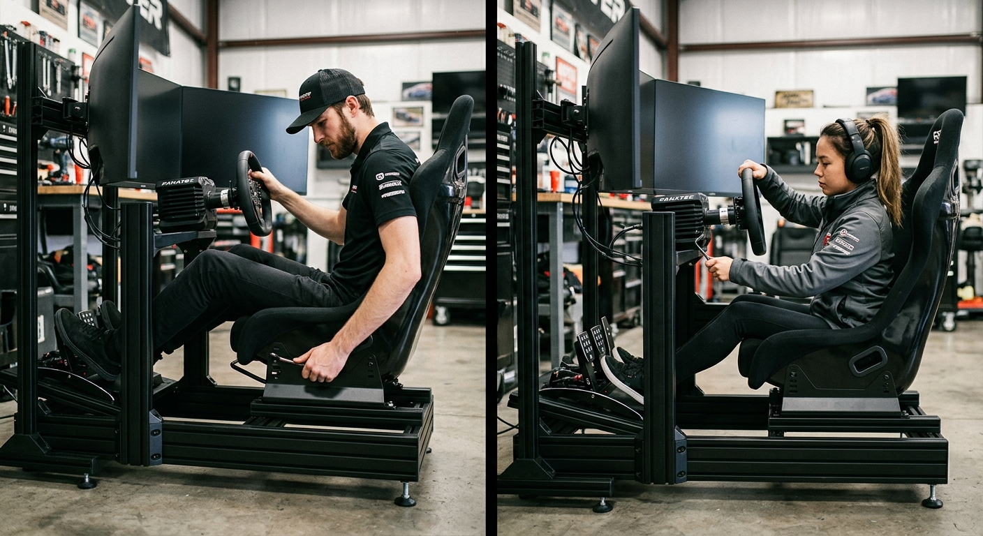 Ergonomics should be tailored to your specific body measurements rather than strictly following a pro driver's setup.