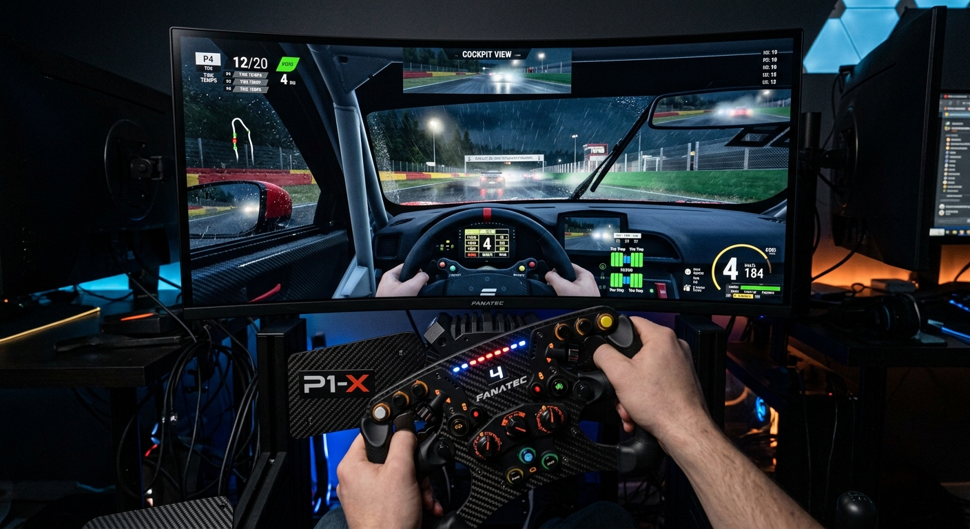 Misaligned steering wheel calibration causing a safety hazard during a competitive race event.