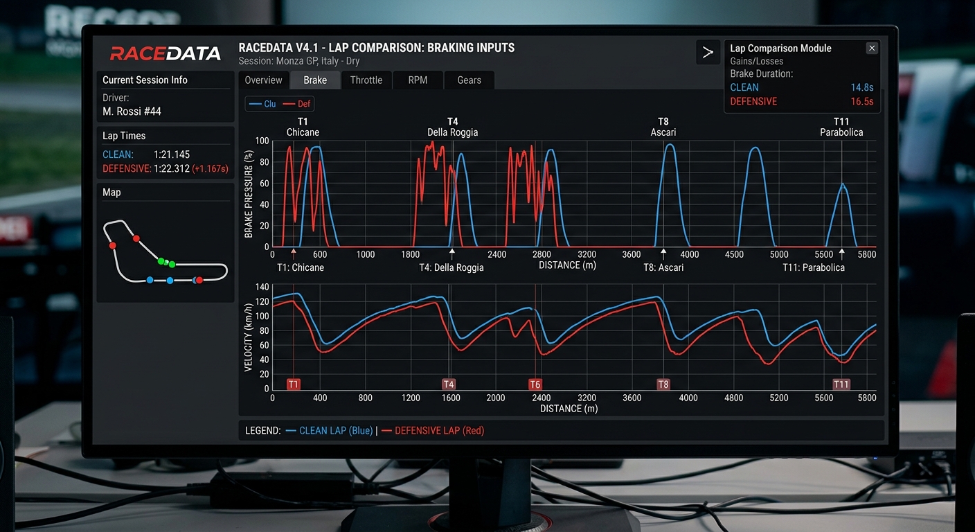 Telemetry analysis reveals how physical inputs change when a driver is under pressure or distracted by opponents.