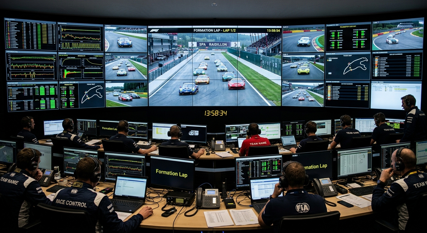 Stewards monitoring pace lap behavior to ensure all drivers adhere to the official Sporting Code regulations.