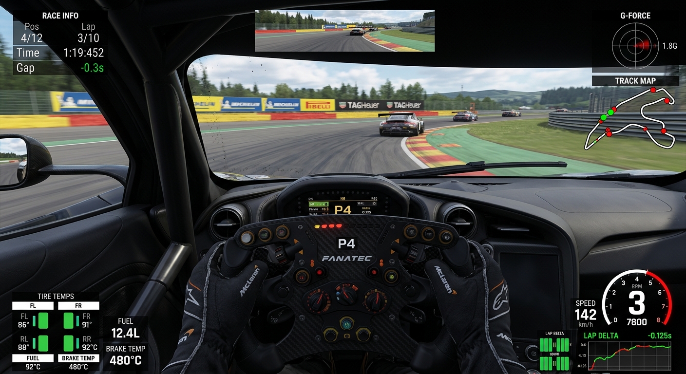 Minimalist visual settings and essential UI mods help drivers focus on technical skills like trail braking.