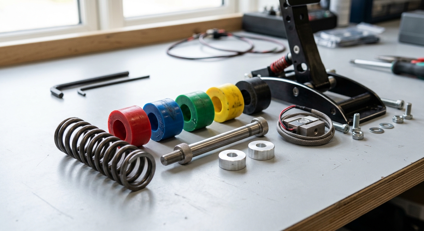A detailed look at the internal components of a high-end load cell pedal brake stack.