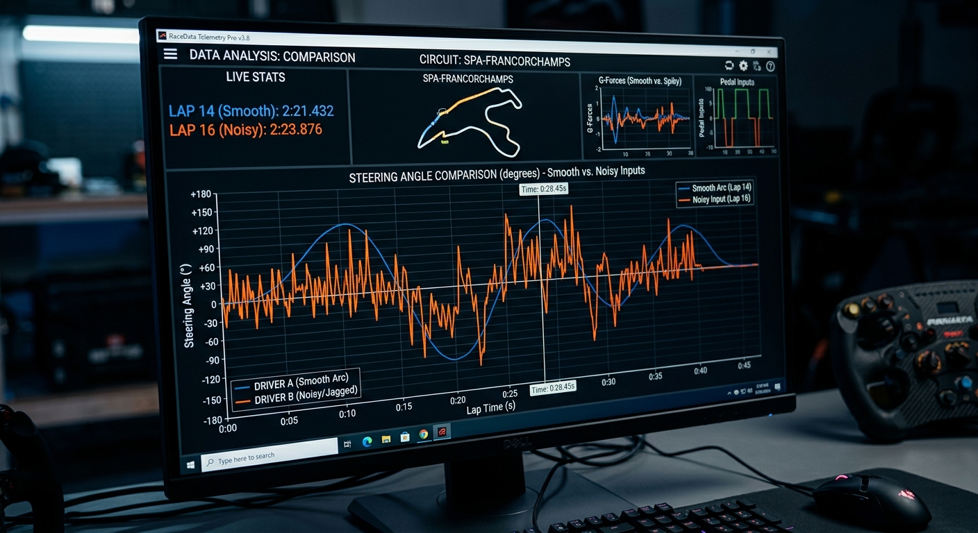 Analyzing steering telemetry to identify input noise and determine the most effective hardware configuration for consistency.