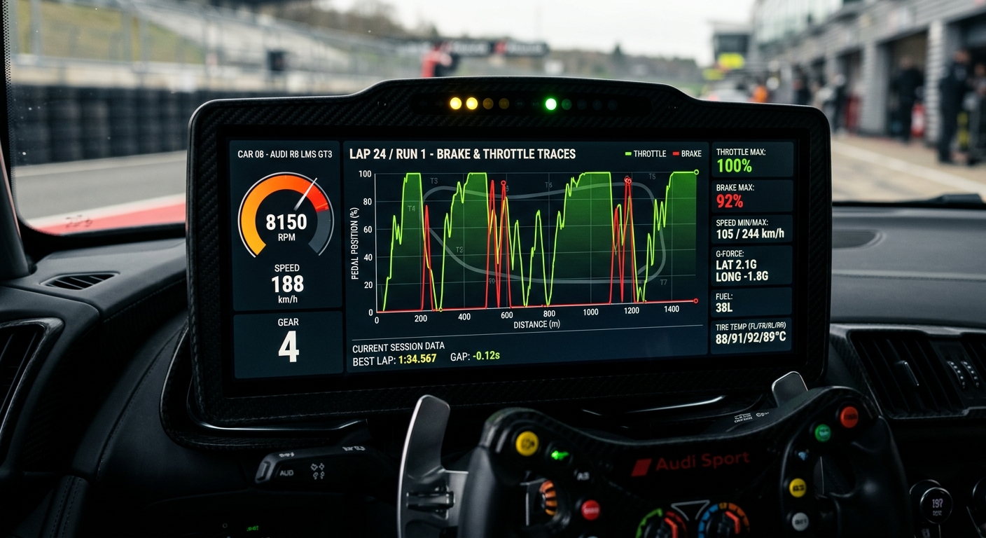 Telemetry data replaces physical feedback by providing an objective map of the car's grip limits.