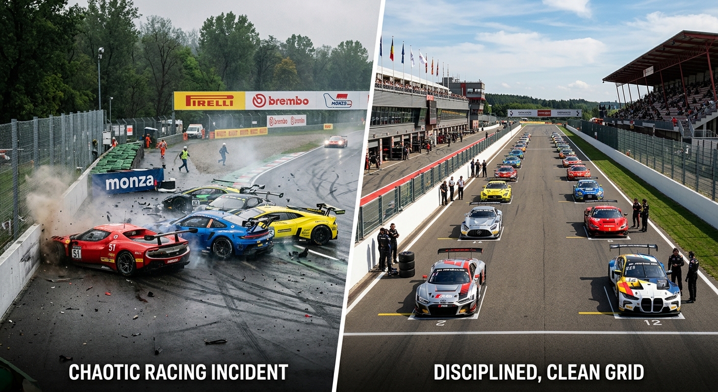 A comparison between chaotic public lobby starts and organized league racing on technical circuits.