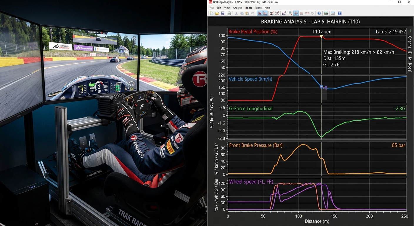 Comparing braking telemetry helps identify if you are over-stabilizing the car at the cost of rotation.