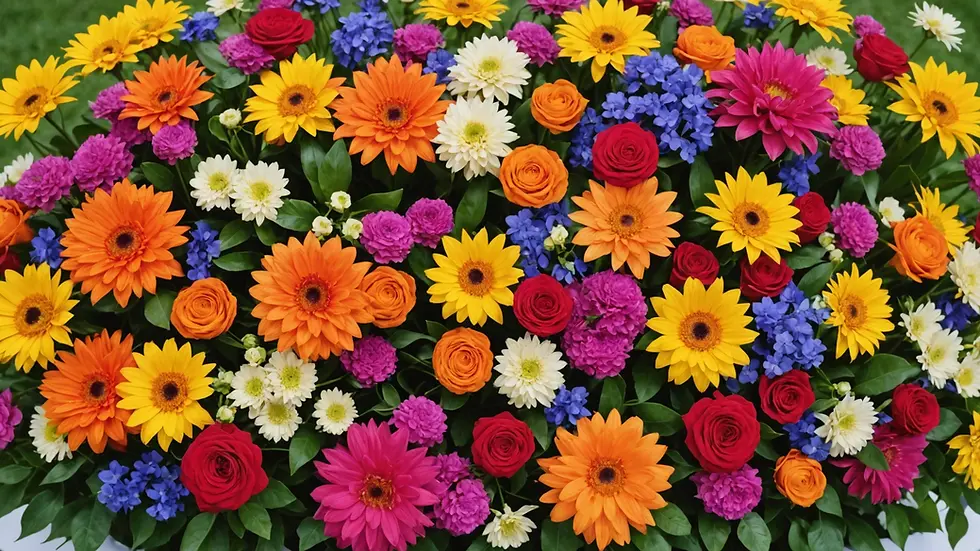 Eye-level view of a vase with assorted fresh flowers in pastel colors
