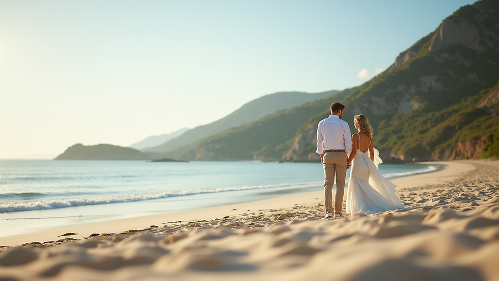 Wide angle view of a beautiful Caribbean beach with clear blue waters