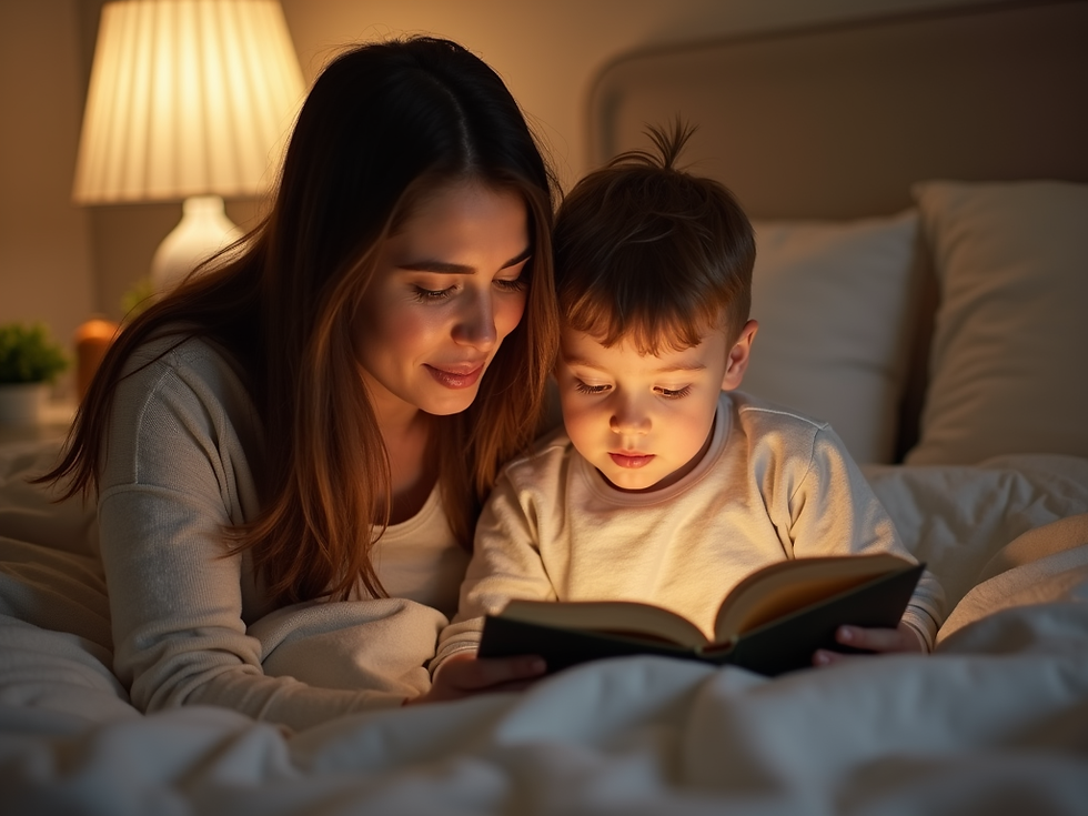 Parent reading to child during winter evening