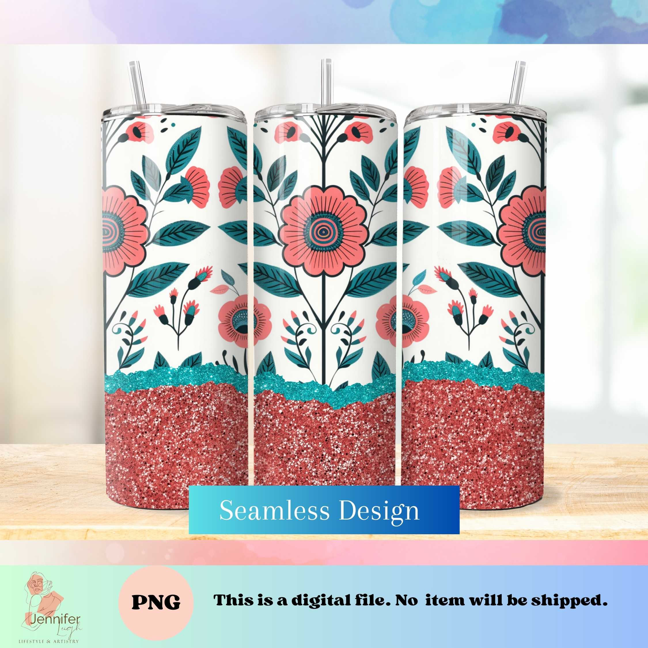 Coral Floral Indigenous style Tumbler Wrap PNG