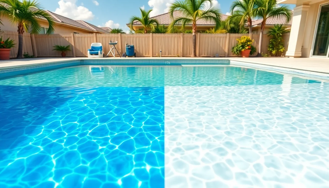 Cloudy pool water showing hazy, milky appearance that needs professional cleaning and chemical balancing treatment