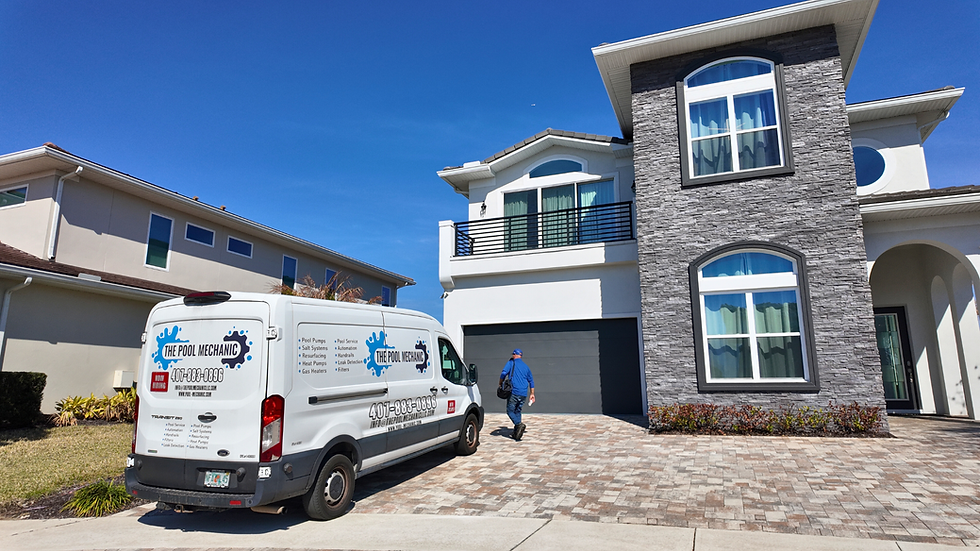 Pool mechanic professional pool technician providing regular maintenance at vacation home in central florida