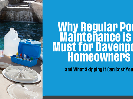 Pool maintenance setup with water testing kit and chemicals beside a clean swimming pool in Davenport, Florida – regular pool care services by The Pool Mechanic.