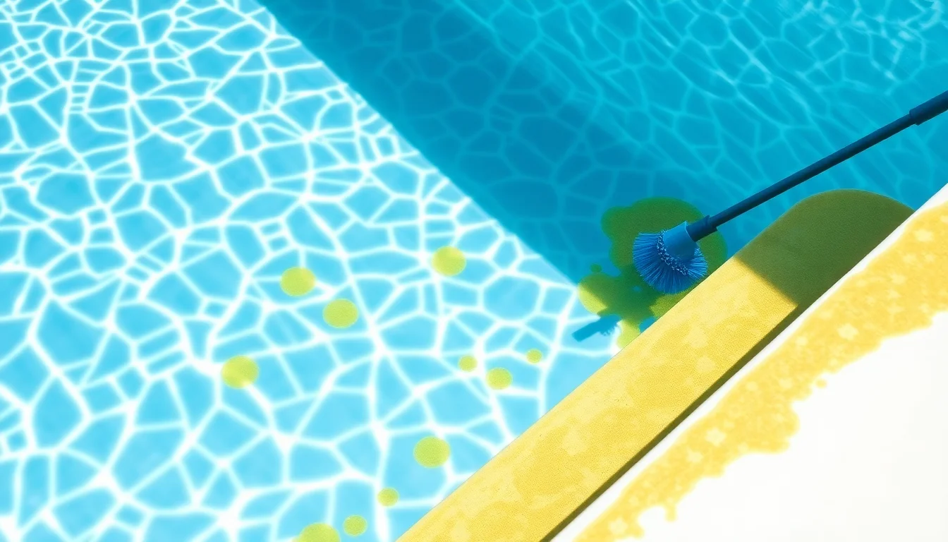 Mustard algae in pool appearing as yellow powdery deposits on pool steps and corners in Florida swimming pool