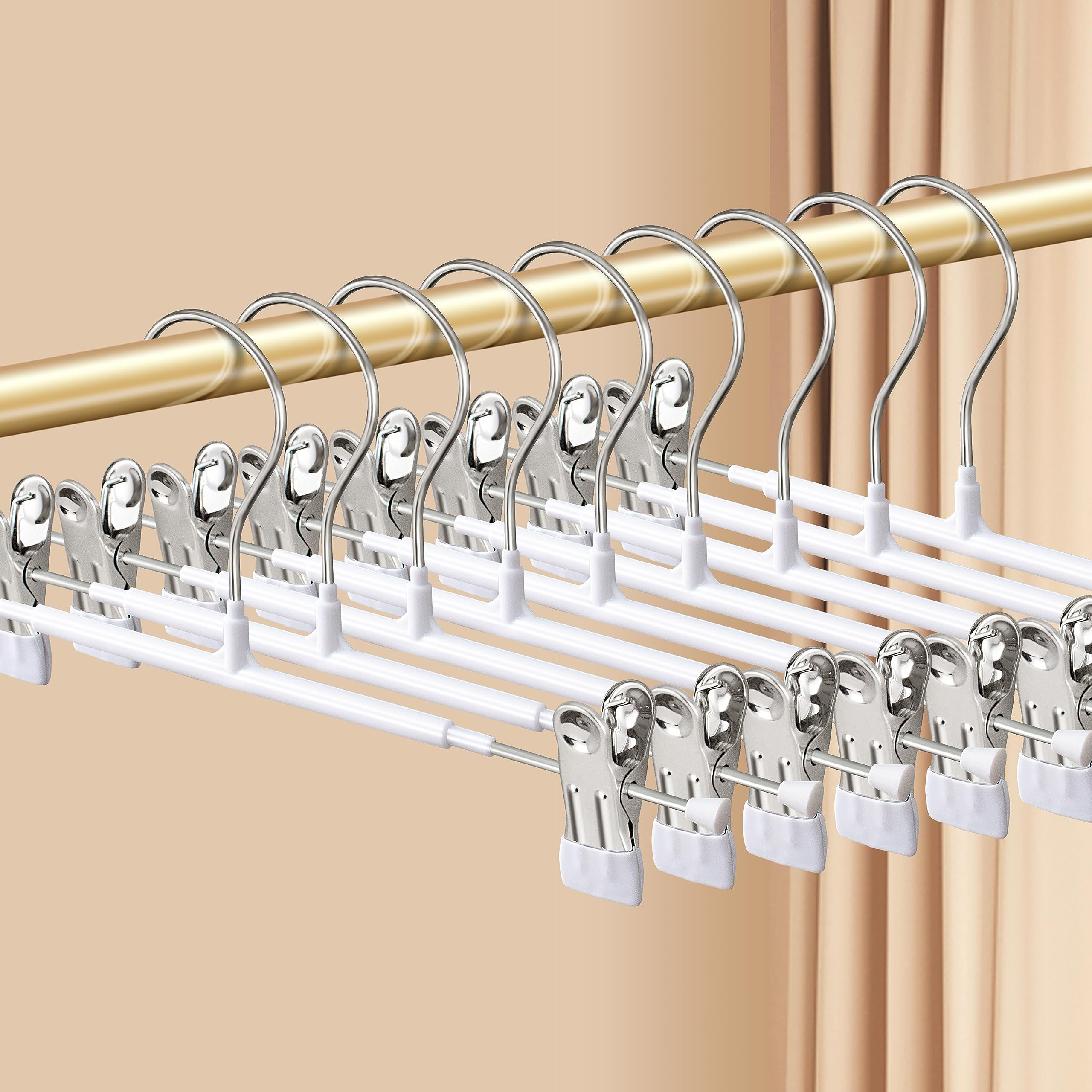 HWAJAN Pants Hangers with Clips 10 Pack Adjustable Skirt Hangers for Women Non-S