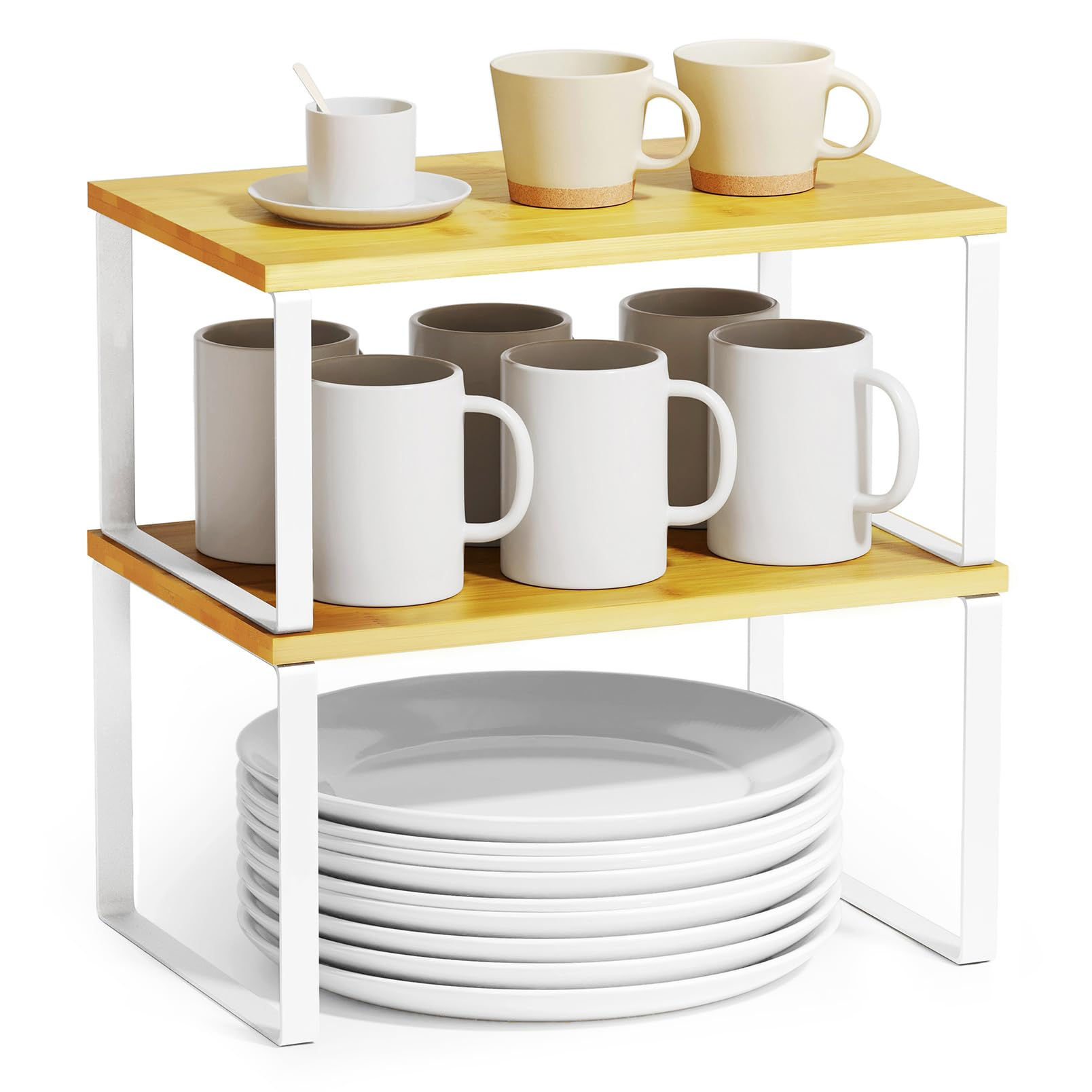 SpaceAid Cabinet Shelf Organizers 2 Pack Kitchen Counter Rack Shelves Riser Stac