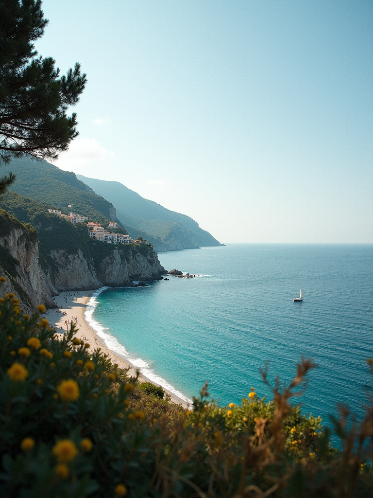 The dramatic cliffs and terracotta rooftops of the Amalfi Coast in Italy. Honeymoon