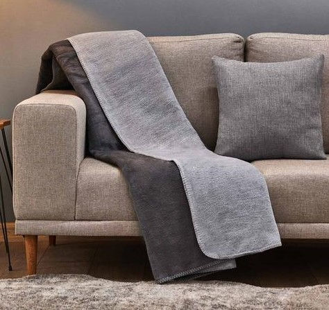 JolyHome Çift Taraflı Pamuklu Tv Battaniyesi - Gri/Antrasit - 130x170