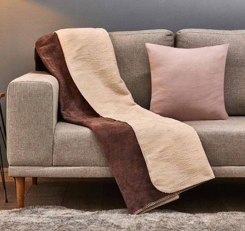 JolyHome Çift Taraflı Pamuklu Tv Battaniyesi - Kahverengi / Bej - 130x170 cm