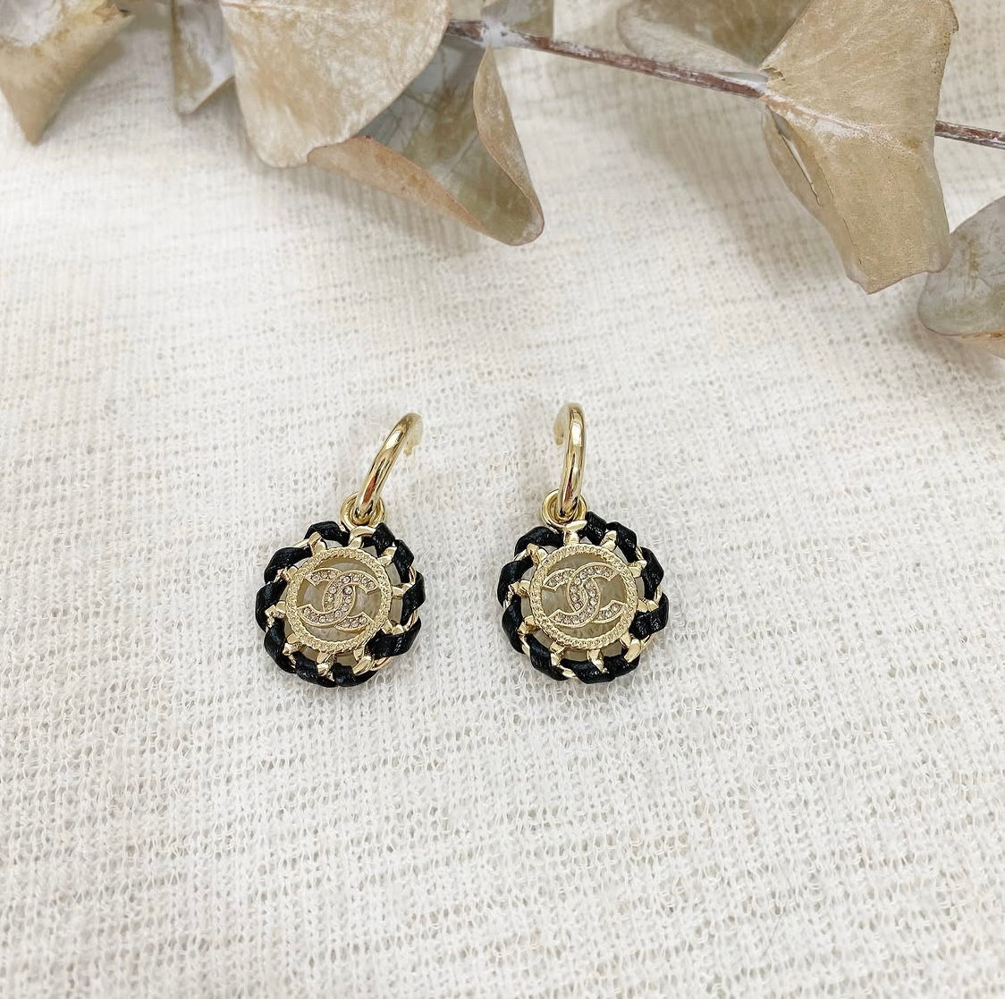 Luxury Black Gold Dangle Earrings (+Stamp)