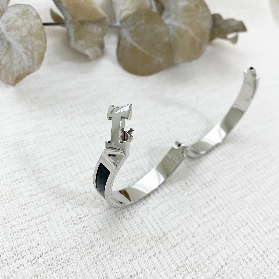 Thumbnail: Luxury Silver Black Bangle (8mm)