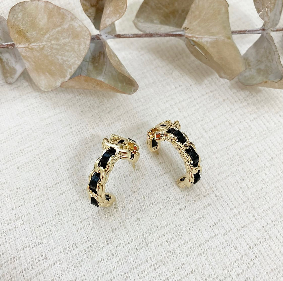 Thumbnail: Luxury Black Gold Chain Hoop Earrings (+Stamp)
