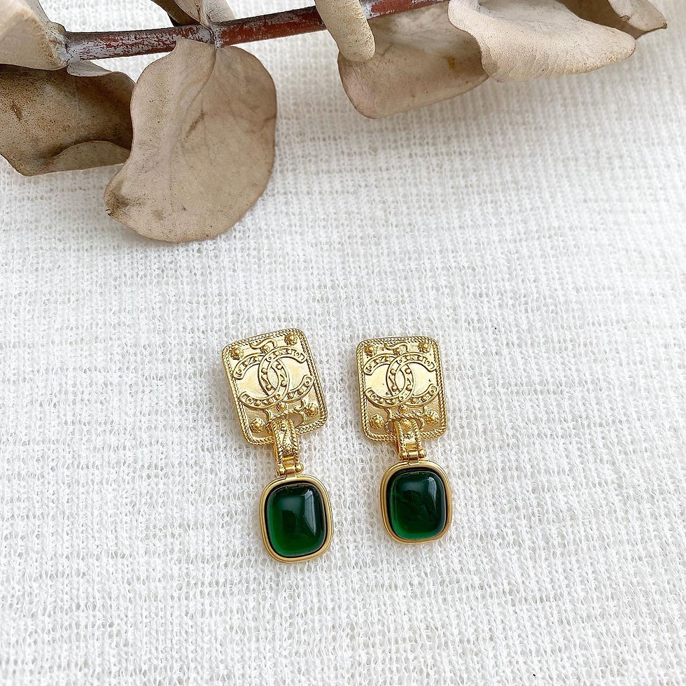 Thumbnail: Luxury Retro Gold Green Earrings (+Stamp)