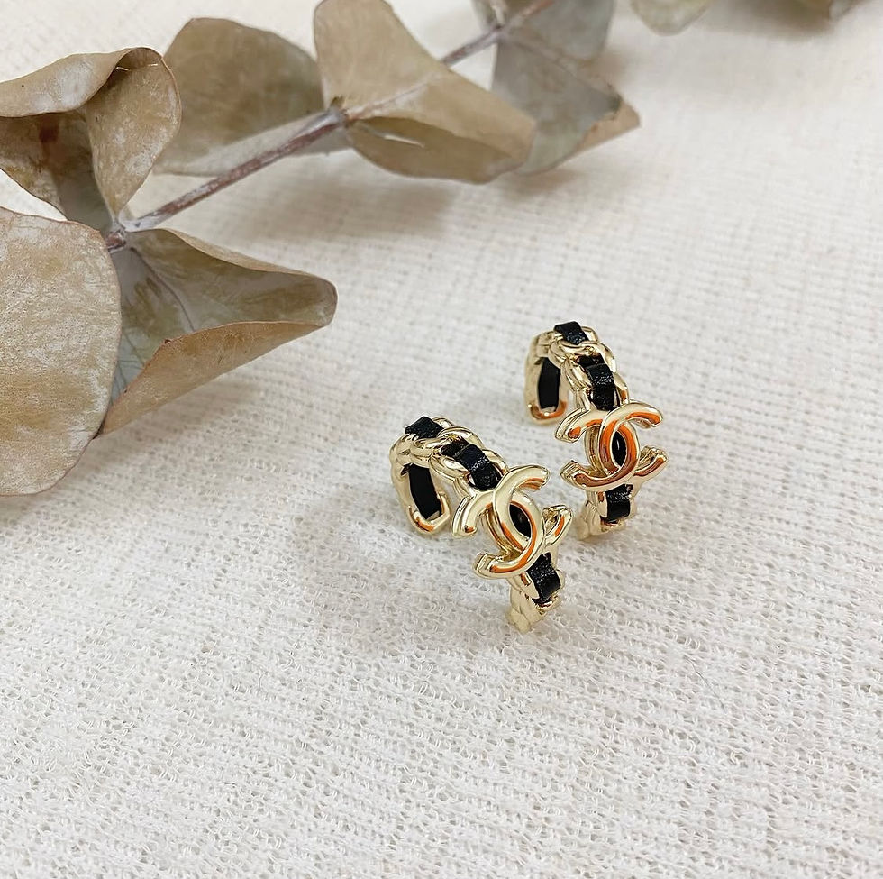 Thumbnail: Luxury Black Gold Chain Hoop Earrings (+Stamp)