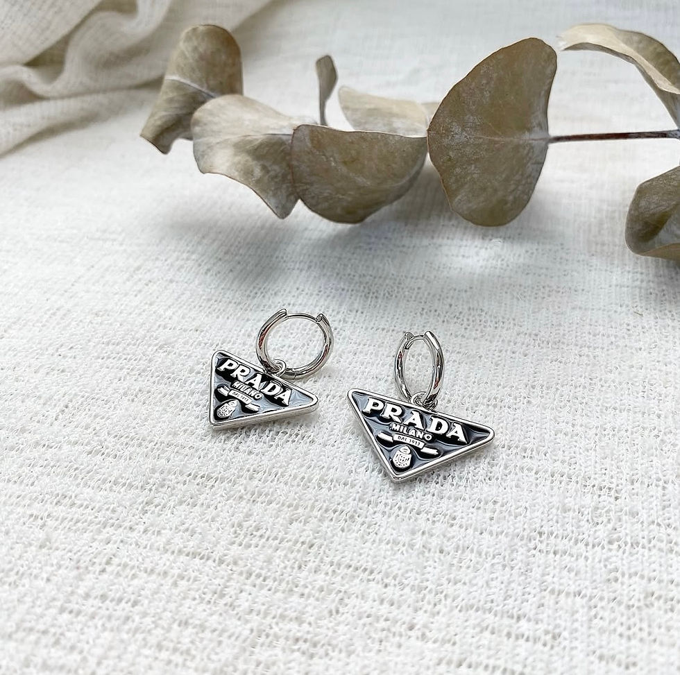 Thumbnail: Luxury Silver Black TriangIe Earrings (+Stamp)