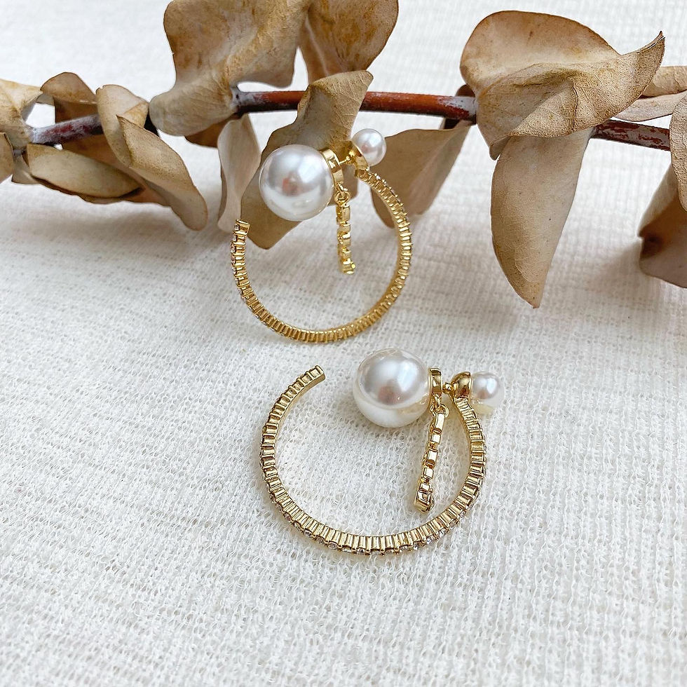 Thumbnail: Luxury Gold Pearl Hoop Earrings (+Stamp)