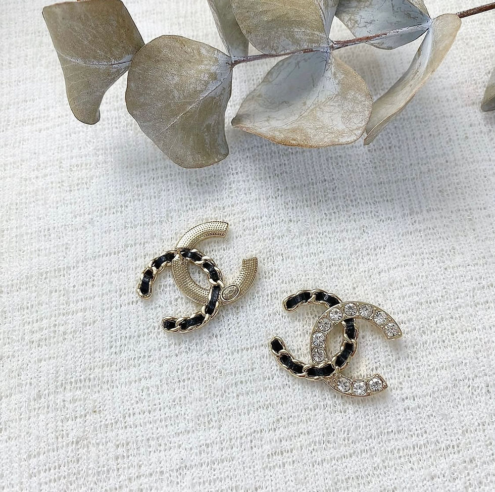 Thumbnail: Luxury Big Gold Black Chain Stud Earrings (+Stamp)