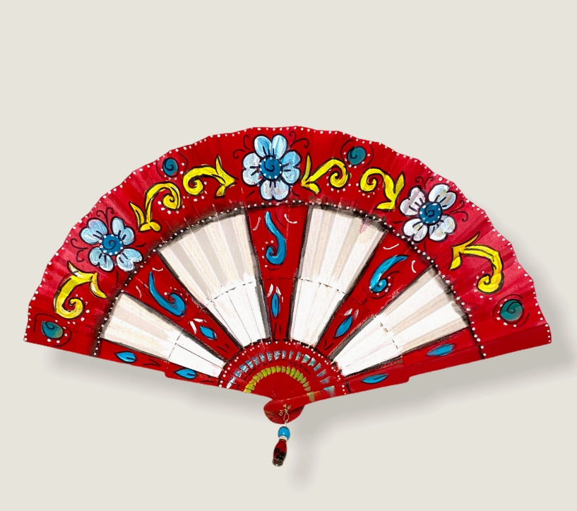 Sicilian Hand-Painted Fans in Fabric and Wood (set of 10)