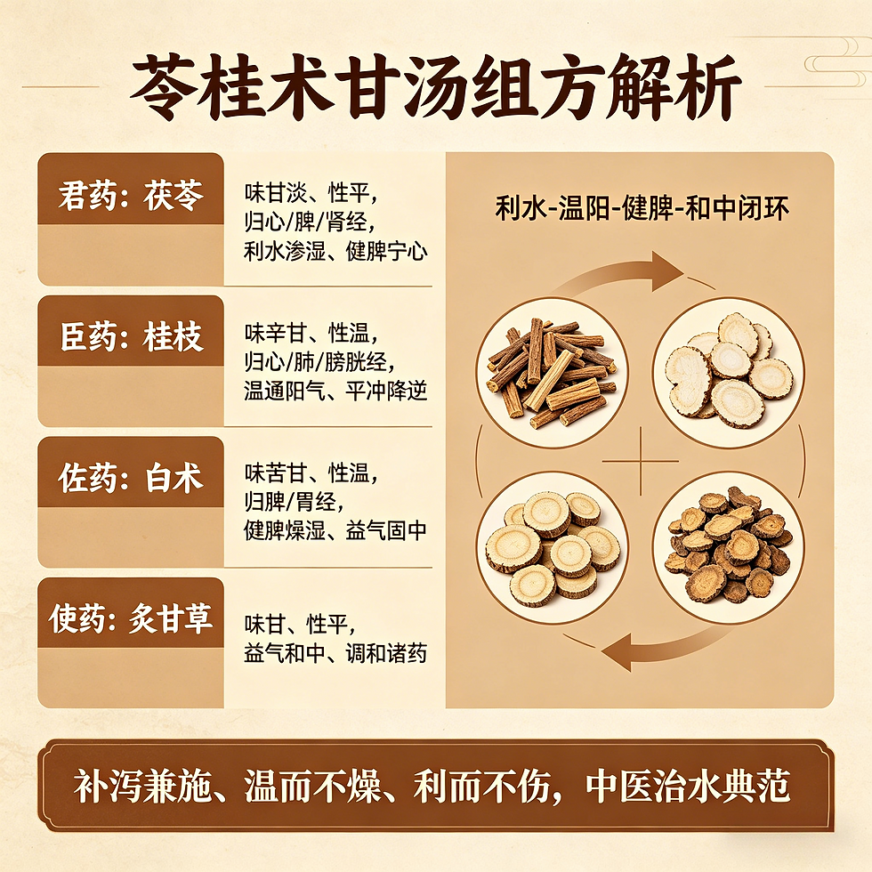 苓桂術甘湯：溫陽化飲第一方，解決頭暈、心悸、水腫