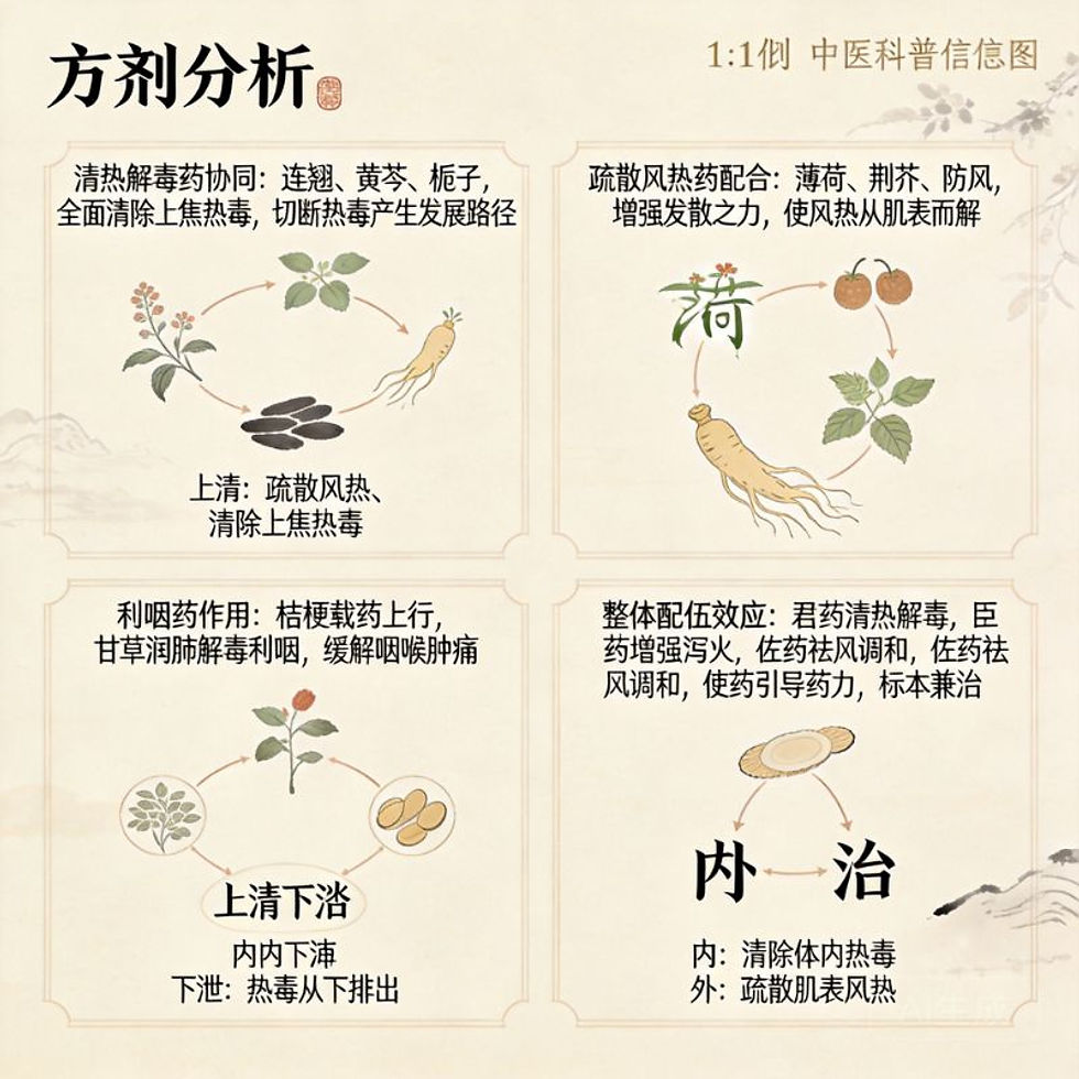 清咽利膈湯：清熱解毒、利咽消腫的經典方劑