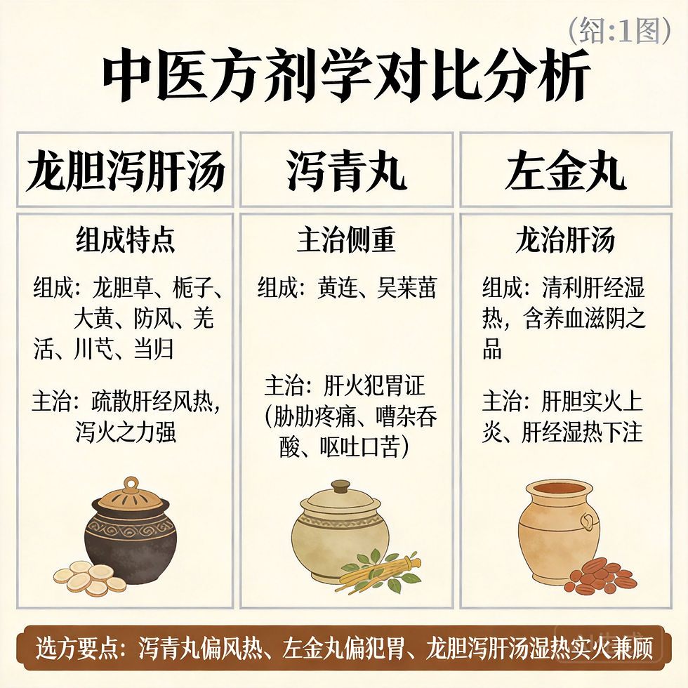 龍膽瀉肝湯:清瀉肝膽實火、清利肝經濕熱