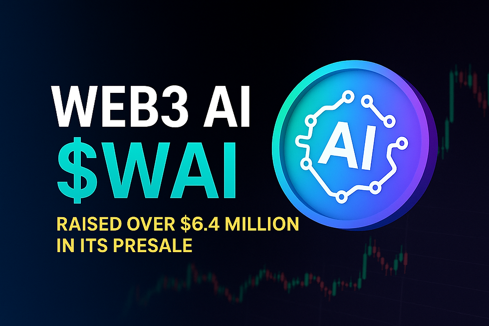 A modern digital illustration promoting Web3 AI ($WAI), showcasing futuristic blockchain and artificial intelligence elements with glowing network lines and cryptocurrency symbols, highlighting its role as a decentralized AI layer for Web3 investors.