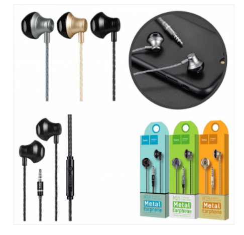 Наушники Hoco, M18 Gesi Metallic Universal, 3.5mm, mic, 110dB±3dB, 20000Hz, чёрн