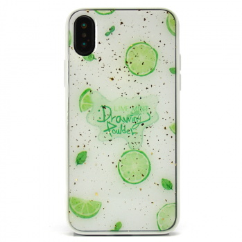 Силиконовый чехол плотный, с изображением и крошкой фольги для iPhone 7/8, лаймы