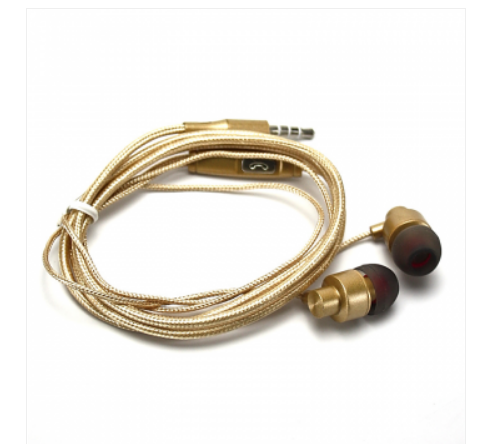 Наушники WALKER H700 с микрофоном и кнопкой ответа (матерчатый провод), золото
