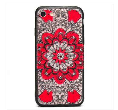 Силиконовый чехол со стразами для Samsung A30, узор красный