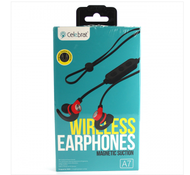 Наушники Celebrat A7, Bluetooth 4.2, 3.7 V, 50mAh, красный