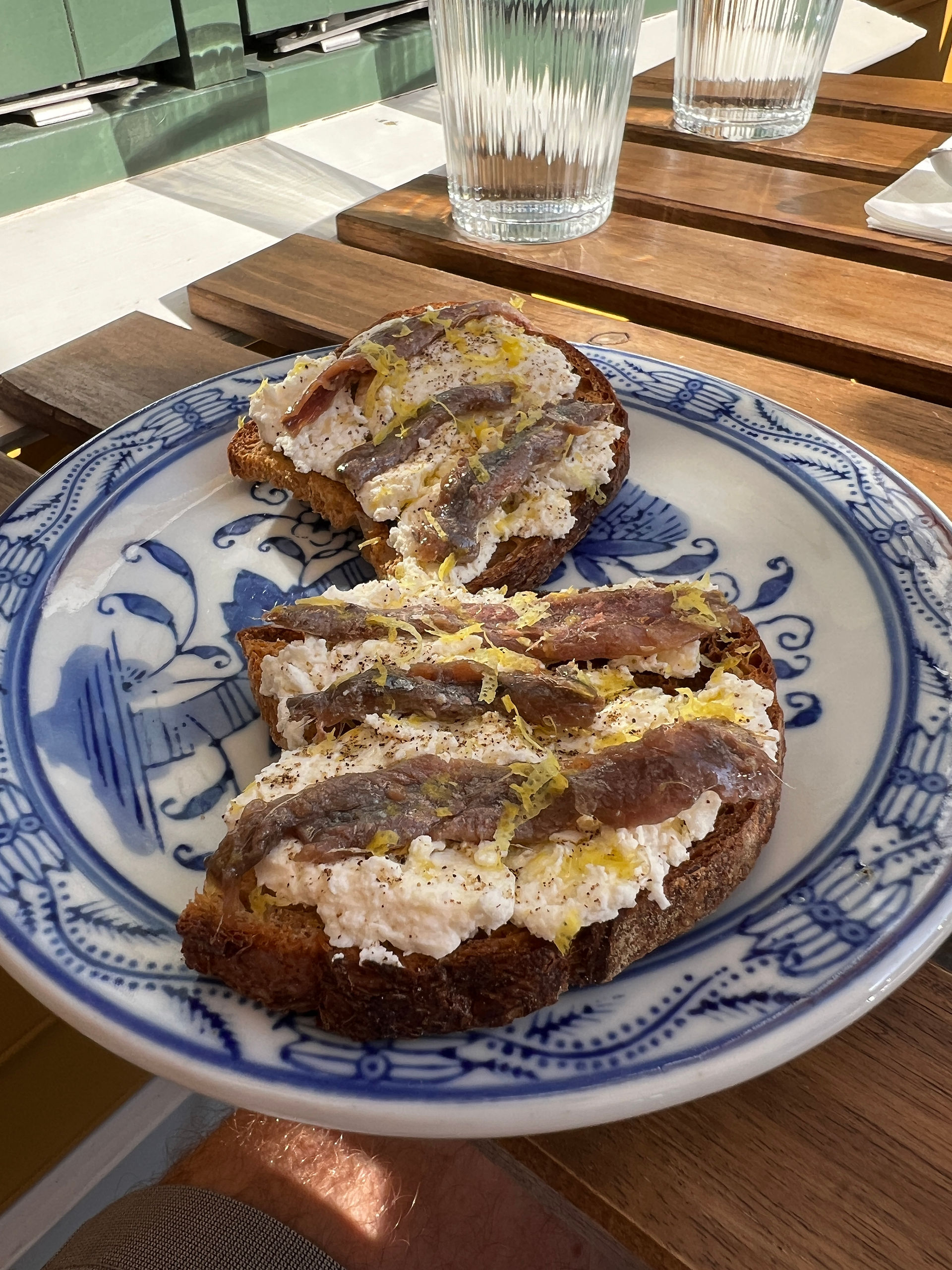 Toast at Bravo with ricotta and anchovies