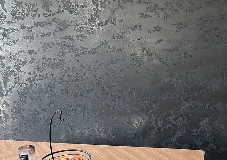 Black Venetain Plaster feature wall in kitchen