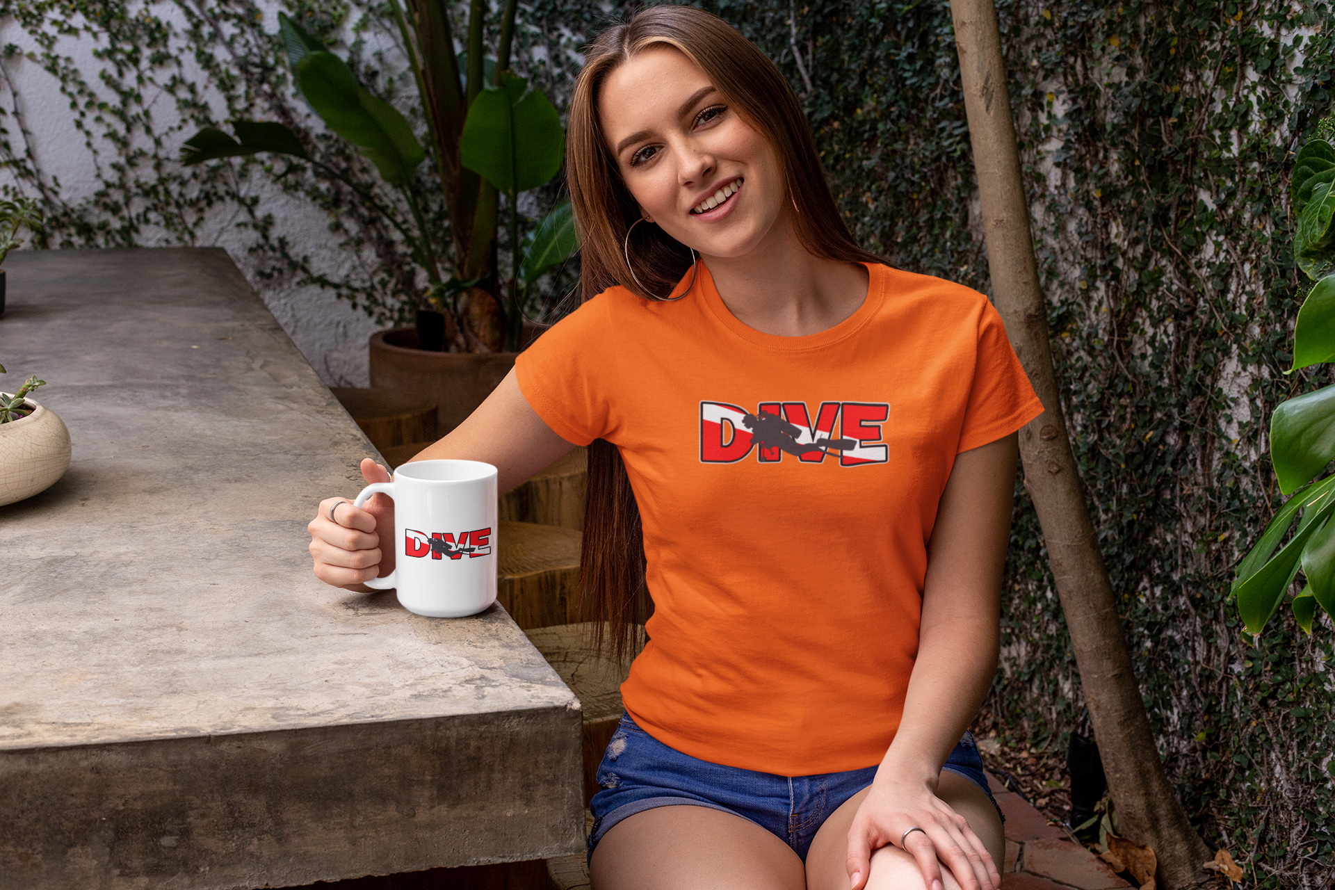 SCUBA FUN "DIVE WITH DIVER SILHOUETTE" WOMEN'S T-SHIRT & MUG SET