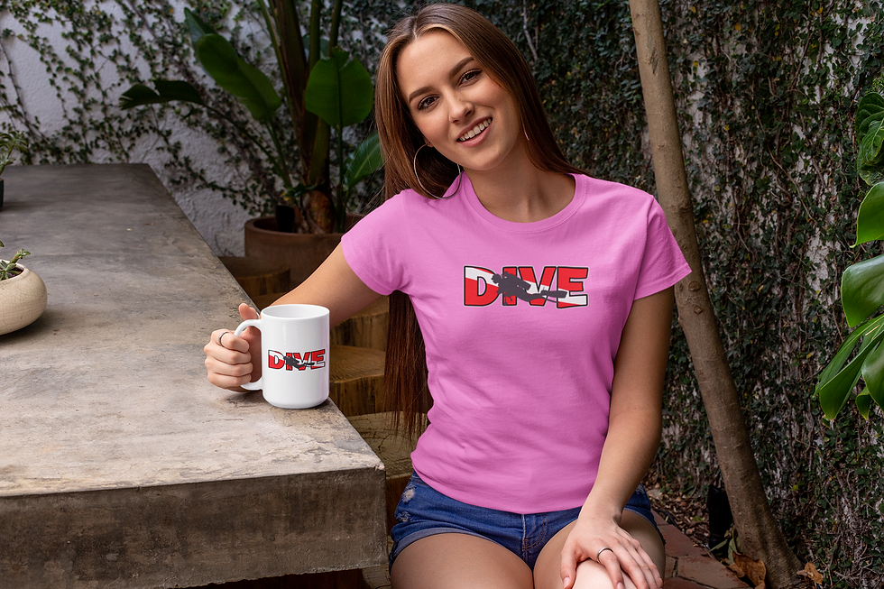 Thumbnail: SCUBA FUN "DIVE WITH DIVER SILHOUETTE" WOMEN'S T-SHIRT & MUG SET