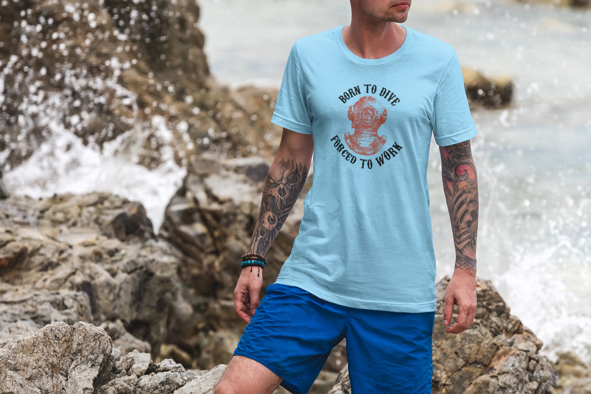 SCUBA FUN BORN TO DIVE FORCED TO WORK TEE SHIRT