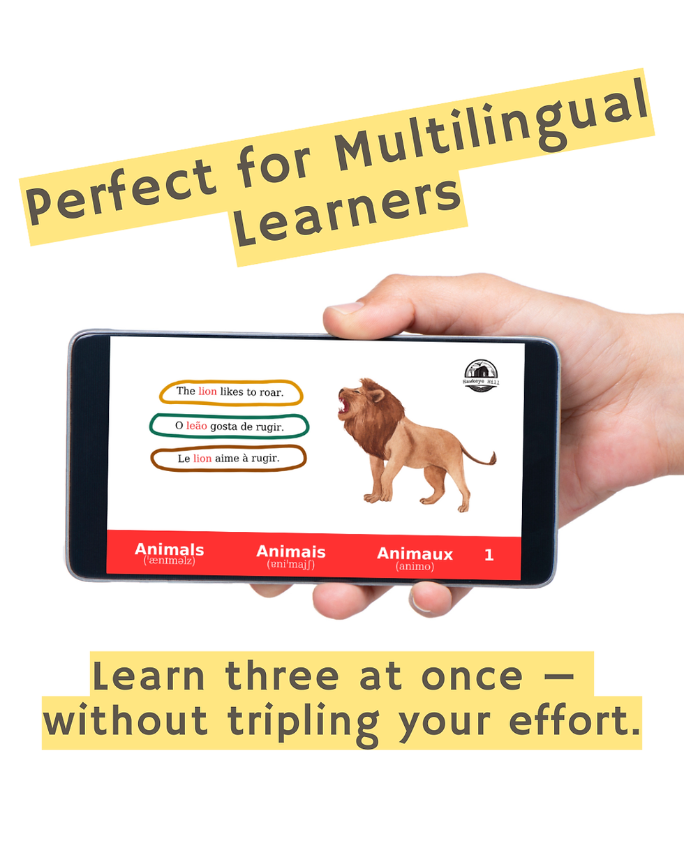 Thumbnail: Lion roaring beside three sentences indicating the word LION in three different languages
