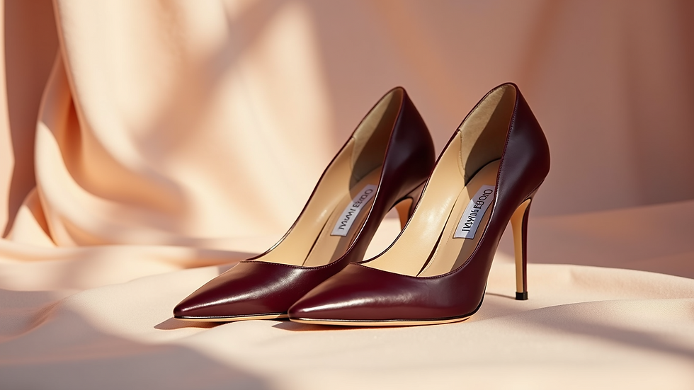 Close-up view of stylish Jimmy Choo heels displayed against a soft fabric background