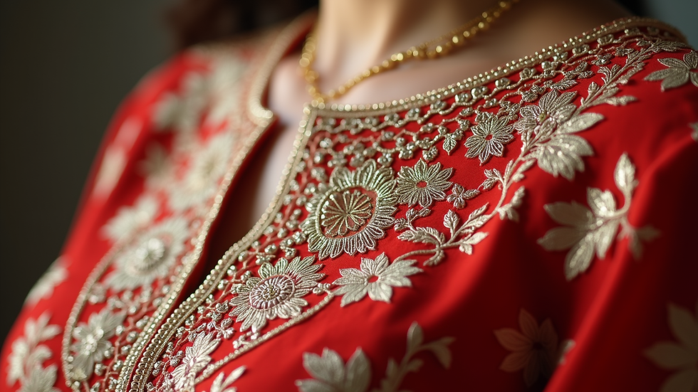 Close-up view of intricate embroidery on an Anarkali suit